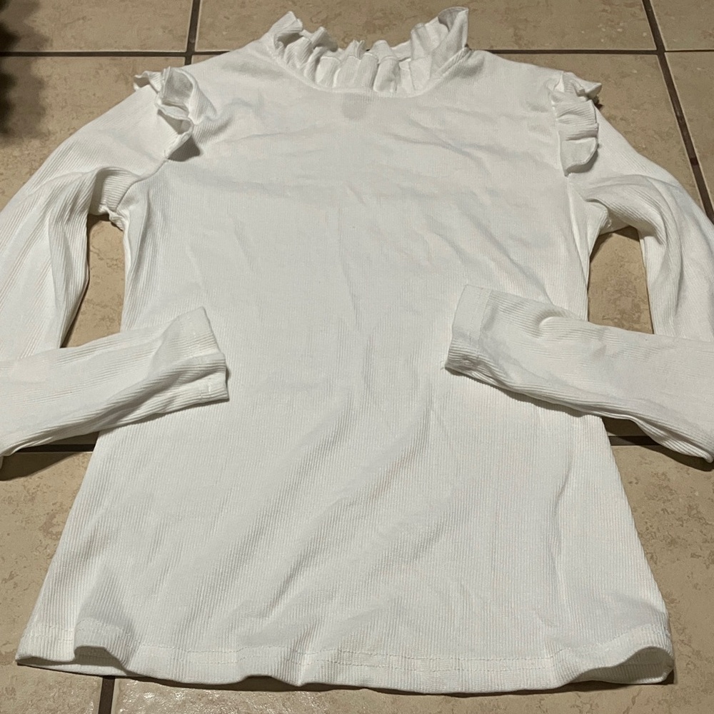 Women's Ruffled White Top - Picture 3 of 3